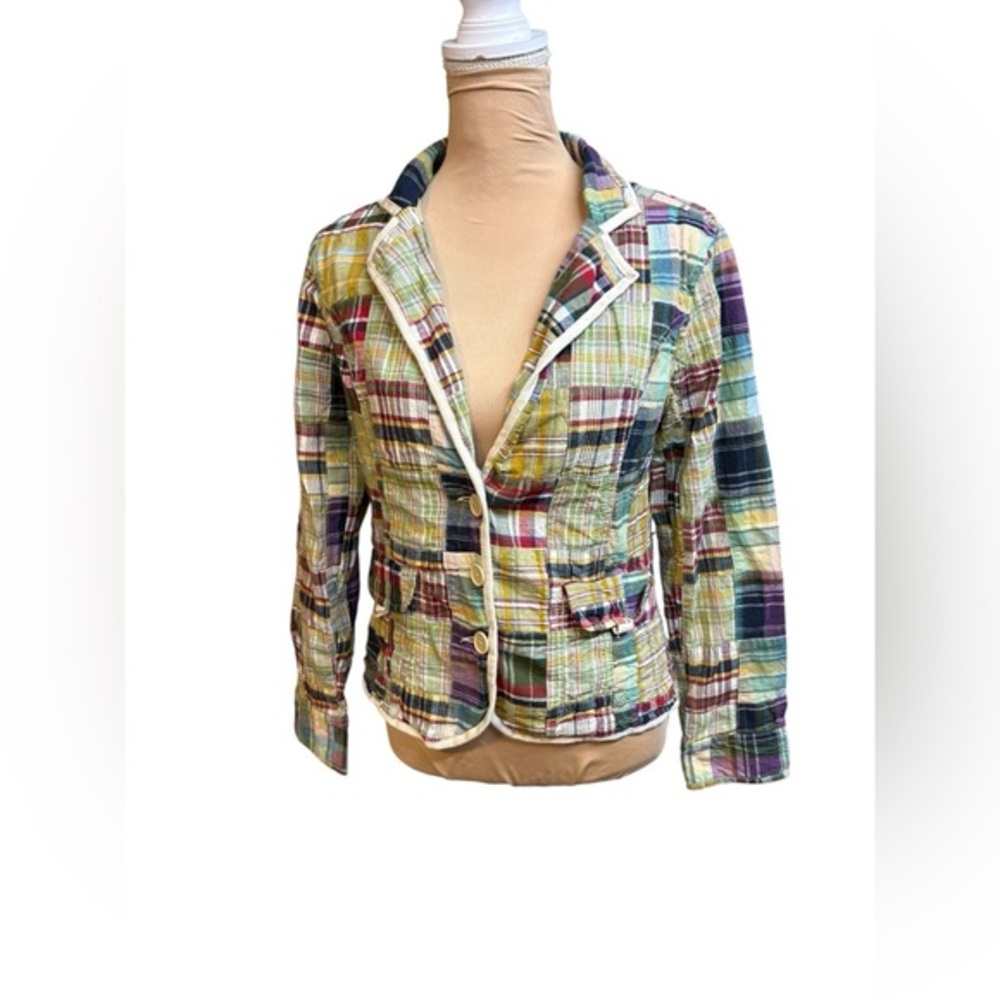 Bill Blass Jeans vintage madras plaid patchwork blazer L